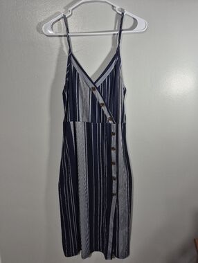 Gray And Navy Midi Dress Size Large Spaghetti Strap High Waist Side Slit